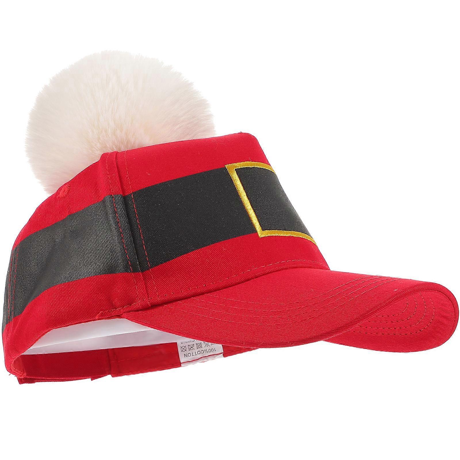 Red Nylon Duckbill Christmas Cap for Kid with Plush Ball Baseball Hat