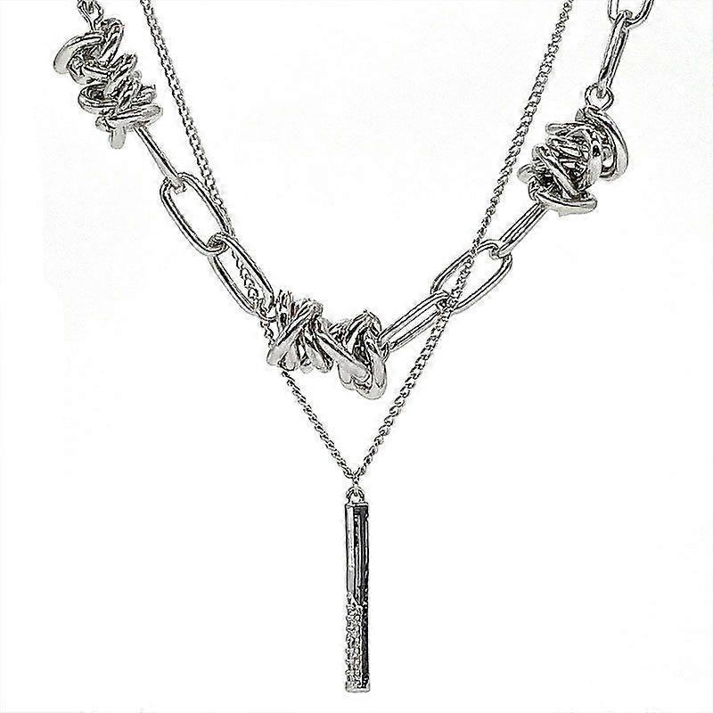 Personalidade da moda Diamond Pillar Colar em Camadas Duplas #3