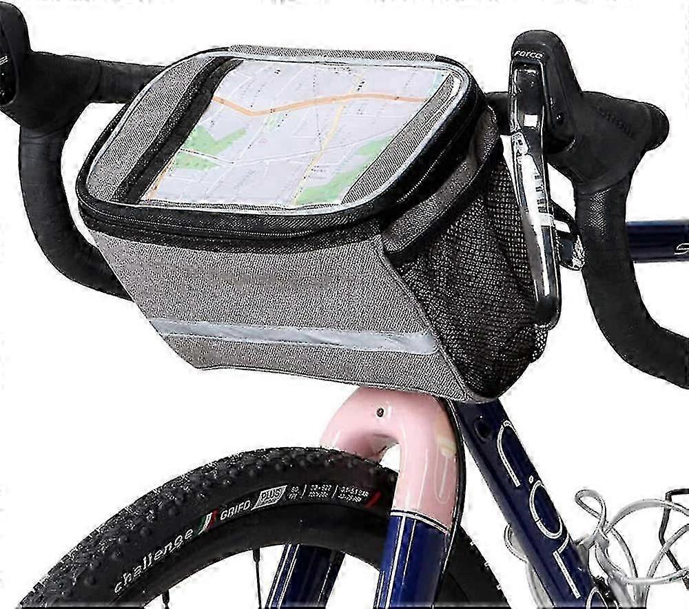 Bolsa de guidão de bicicleta, bolsa frontal isolada para ciclismo, com fita reflexiva (6 L, cinza)/YY