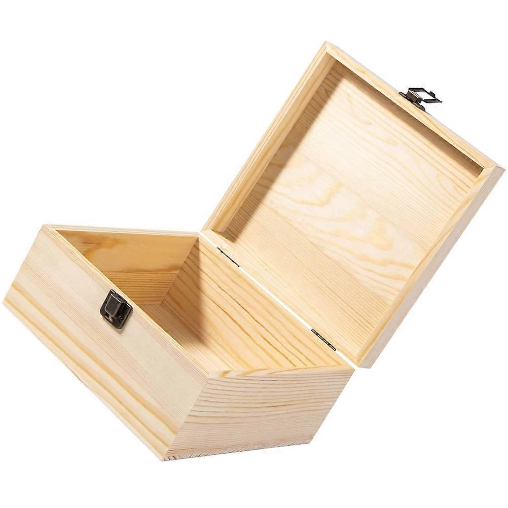 Unpainted Wooden Box Jewelry Box for Storage with Hinged Lock 2Pcs