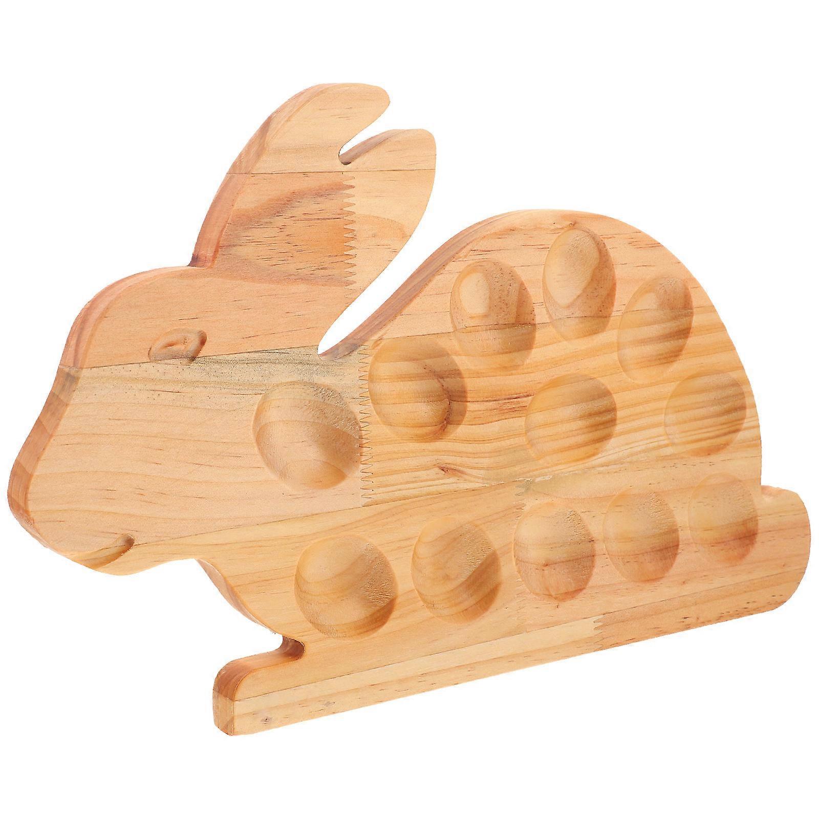 Wood Deviled Egg Platter Bunny Shaped Egg Storage Beige Wooden Material for 1Set