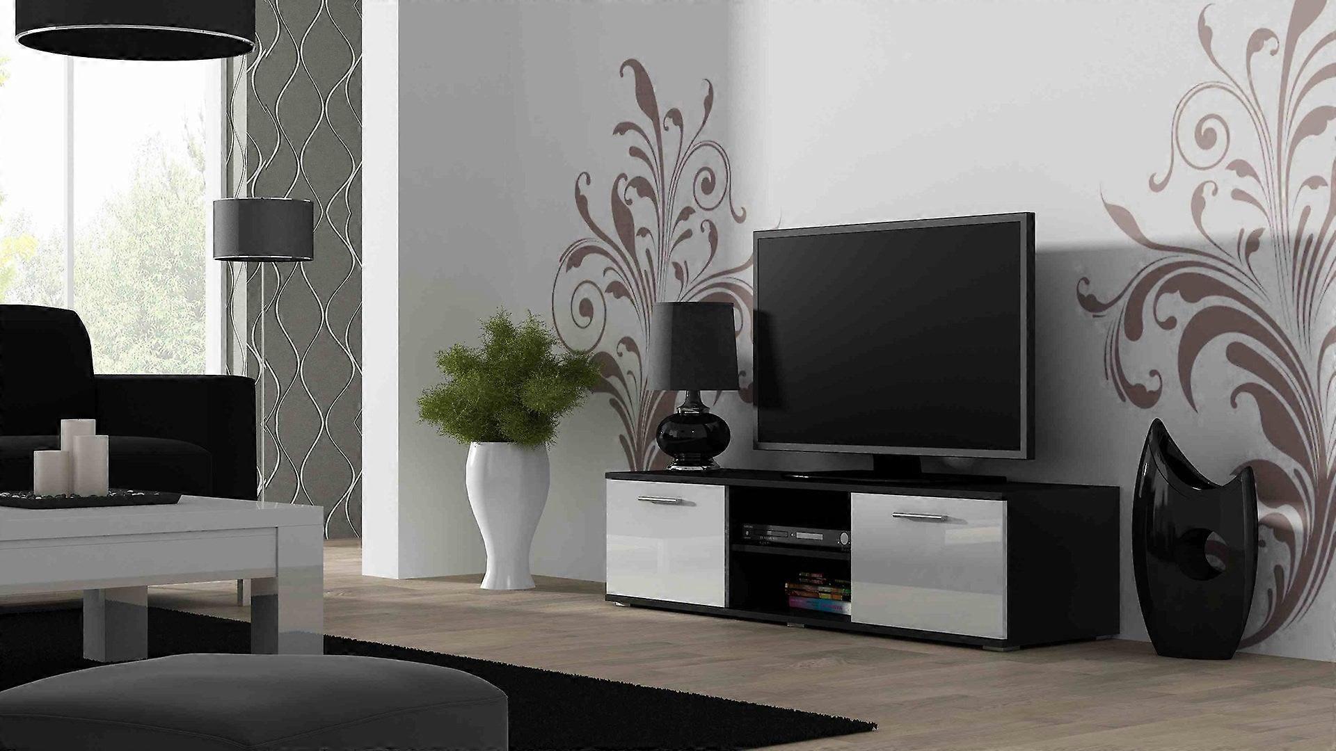 Mueble de TV Cama Soho 140 Negro/Blanco Brillo