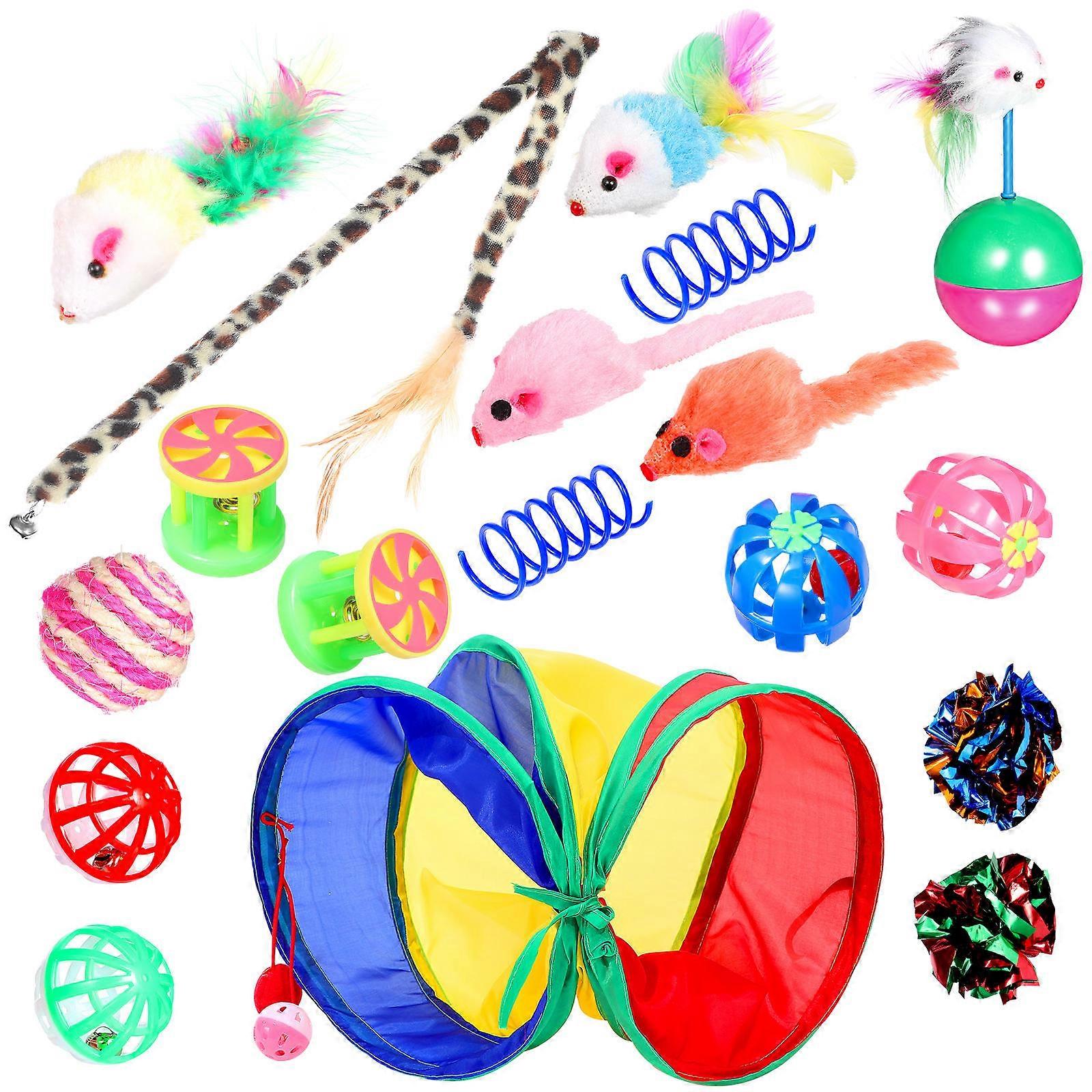 Assorted Color Cat Toys Balls And Tunnel Set For Indoor Play And Pet Bonding With 40 Pcs