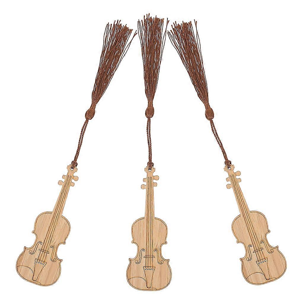 Bamboo Bookmarks Violin Shape for Decoration Use 9Pcs Tassel Page Markers