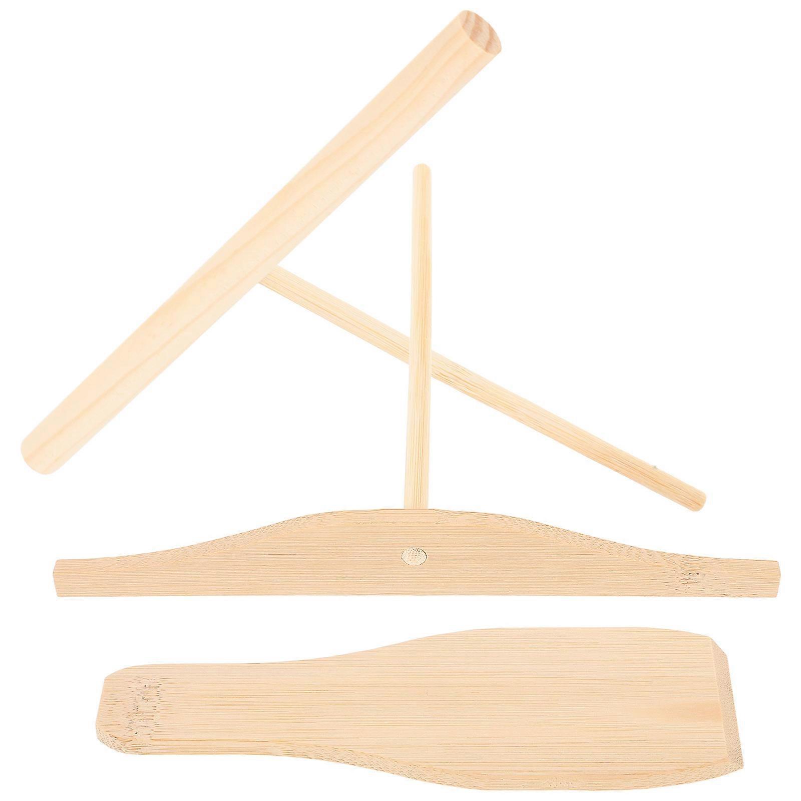 Pancake Making Tool Kit Wooden Crepe Spreader with Spatula 3Sets