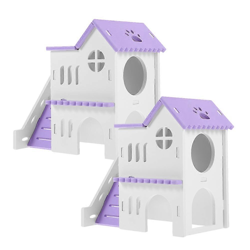 Adorable Rat Hideout Multi-chamber Hut Hamster Hideaway Villa Shape Indoor Habitat Hiding Place 2 Sets