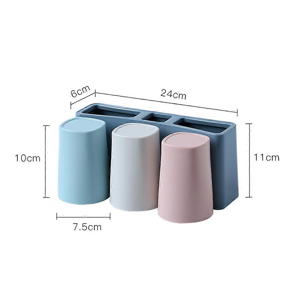 Wall Toothbrush Rack Bathroom Toothbrush And Paste Holder Blue Rectangular 1Rack3Cups