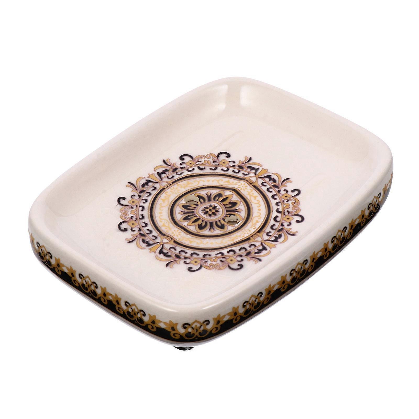 Bathroom Sink Soap Tray Ceramic Soap Dish Drain Multi Colored 15X11cm Scratch Proof 1 Set