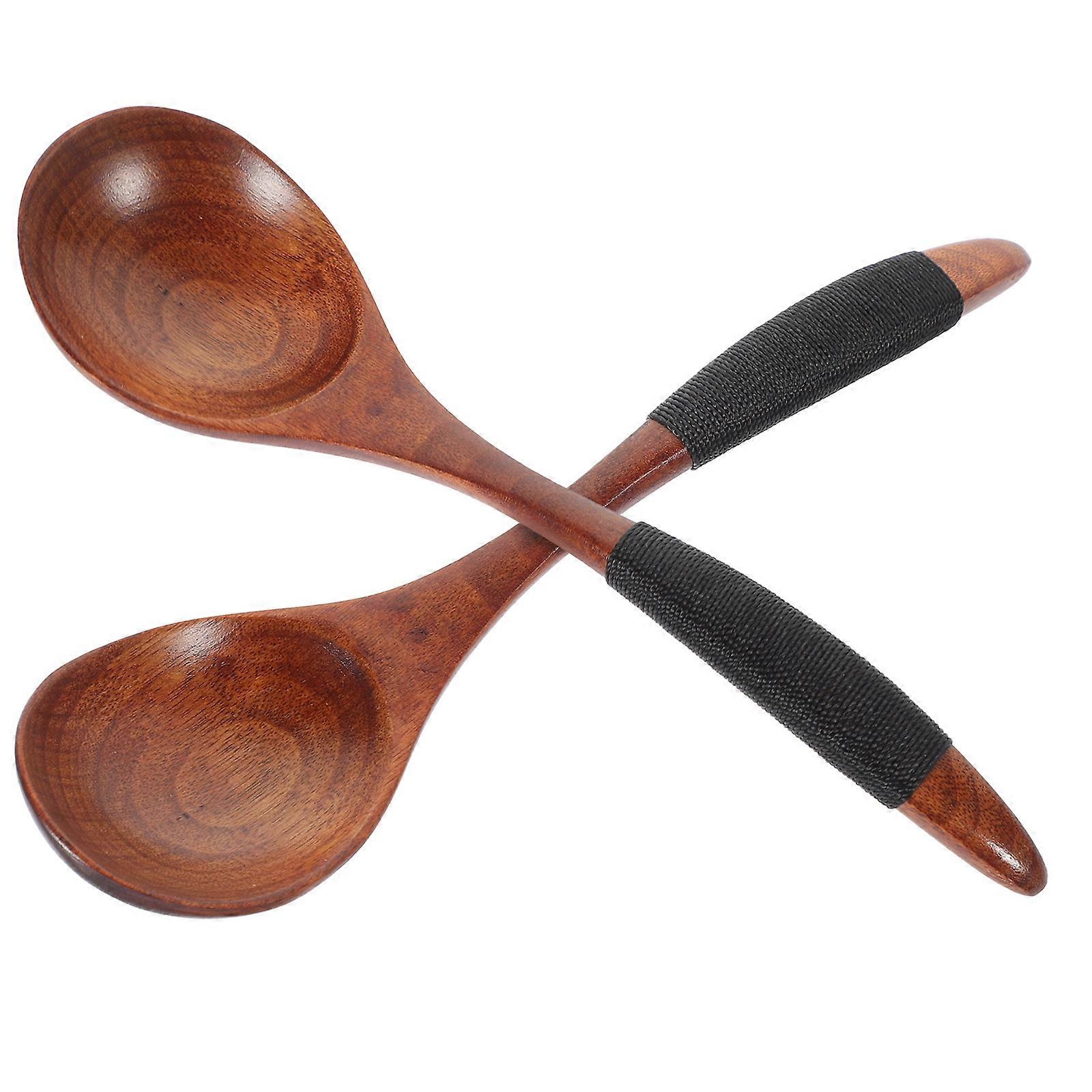 Wood Stirring Spoon 2Pcs Honey Spoons For Cooking Dark Brown Long-Handled Daily Use Serving 17.50X4.50X1.00CM