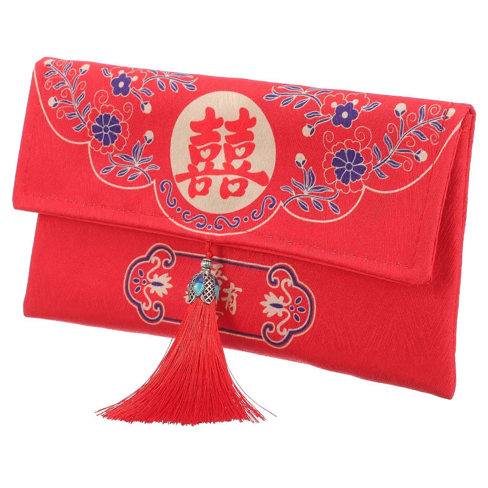 3Pcs Retro Design Chinese Style Red Packet Cash Storage Bag For Wedding Attendees 19.5x11cm