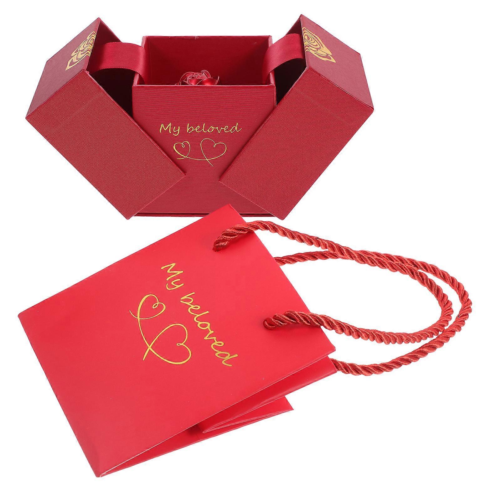 Jewelry Storage Box Metal Ring Necklace Case for 2Sets Red
