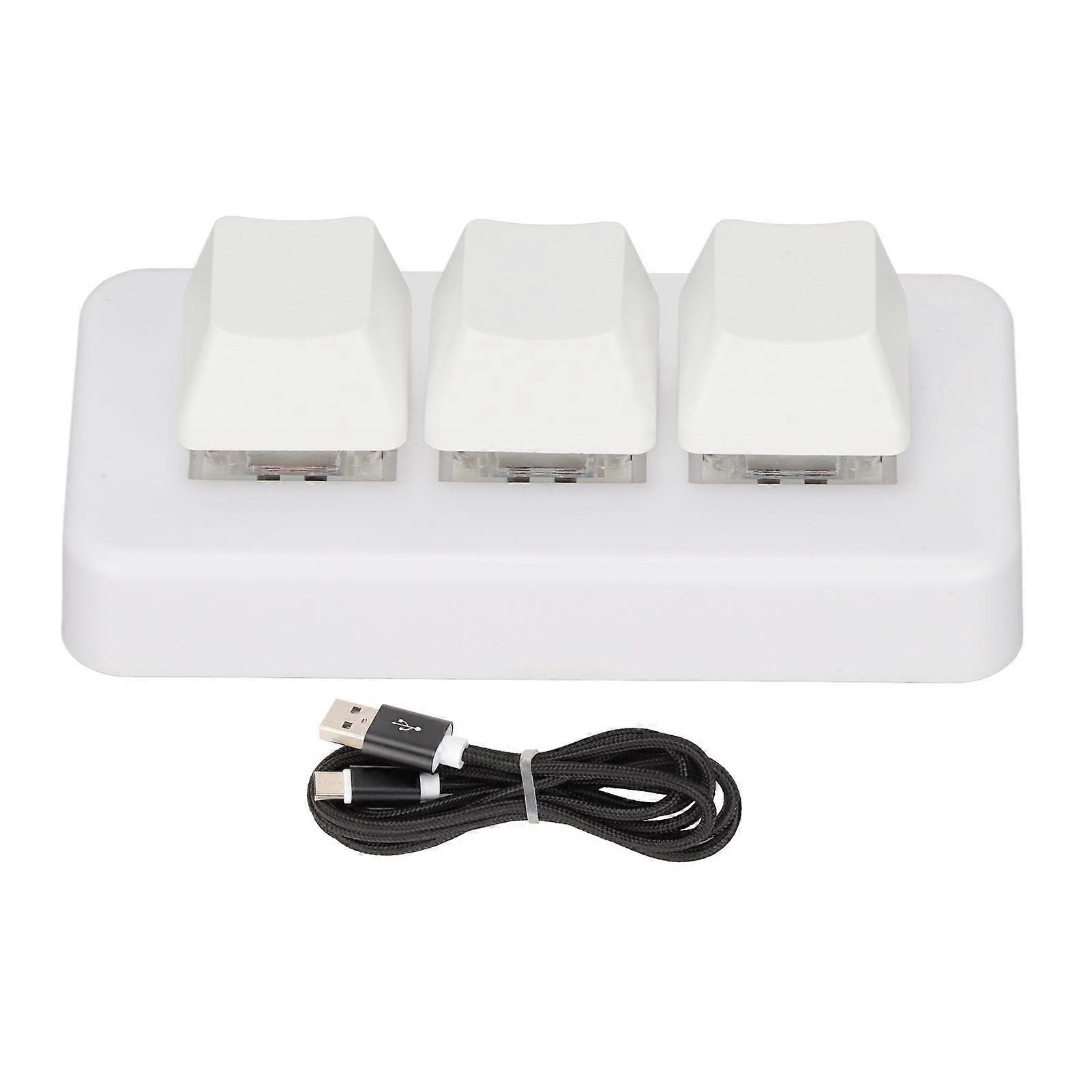 3 Key Keypad RGB Backlit 3 Keys USB Interface Mini Mechanical Programmable Plug and Play Macro Keypad for Computer White
