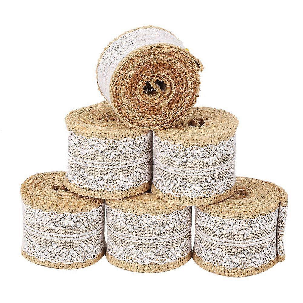 6pcs 2M/Roll Burlap Rolls with Lace Hessian Jute Ribbon for Wedding Decoration Craft