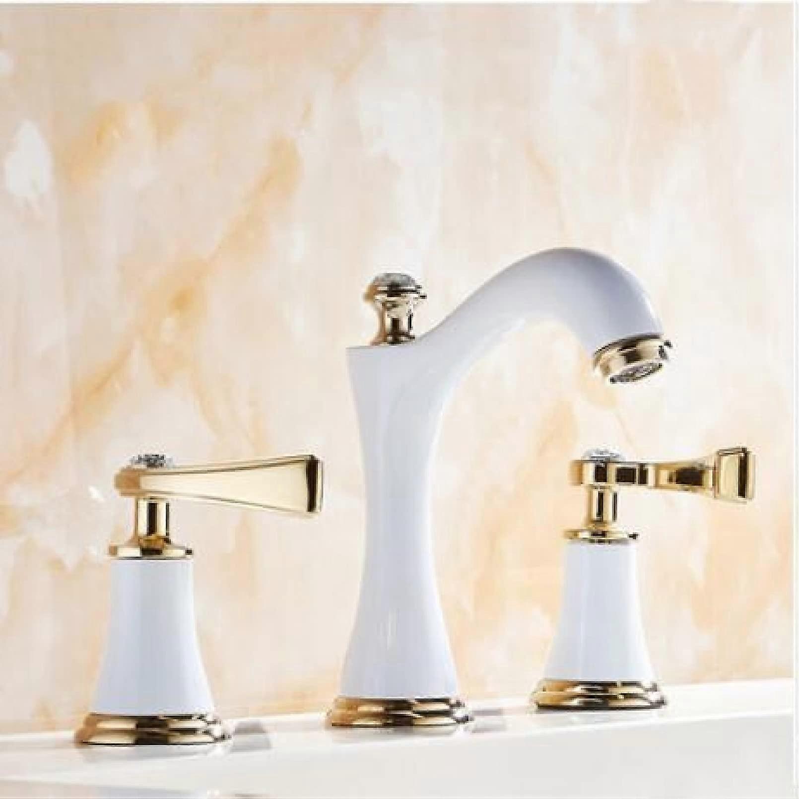 Kitchen Faucet Split Brass Bathroom Basin Faucet Polished Chrome Gold Crystal 3 Hole Hot Cold Mixer 360° Swivel Spout