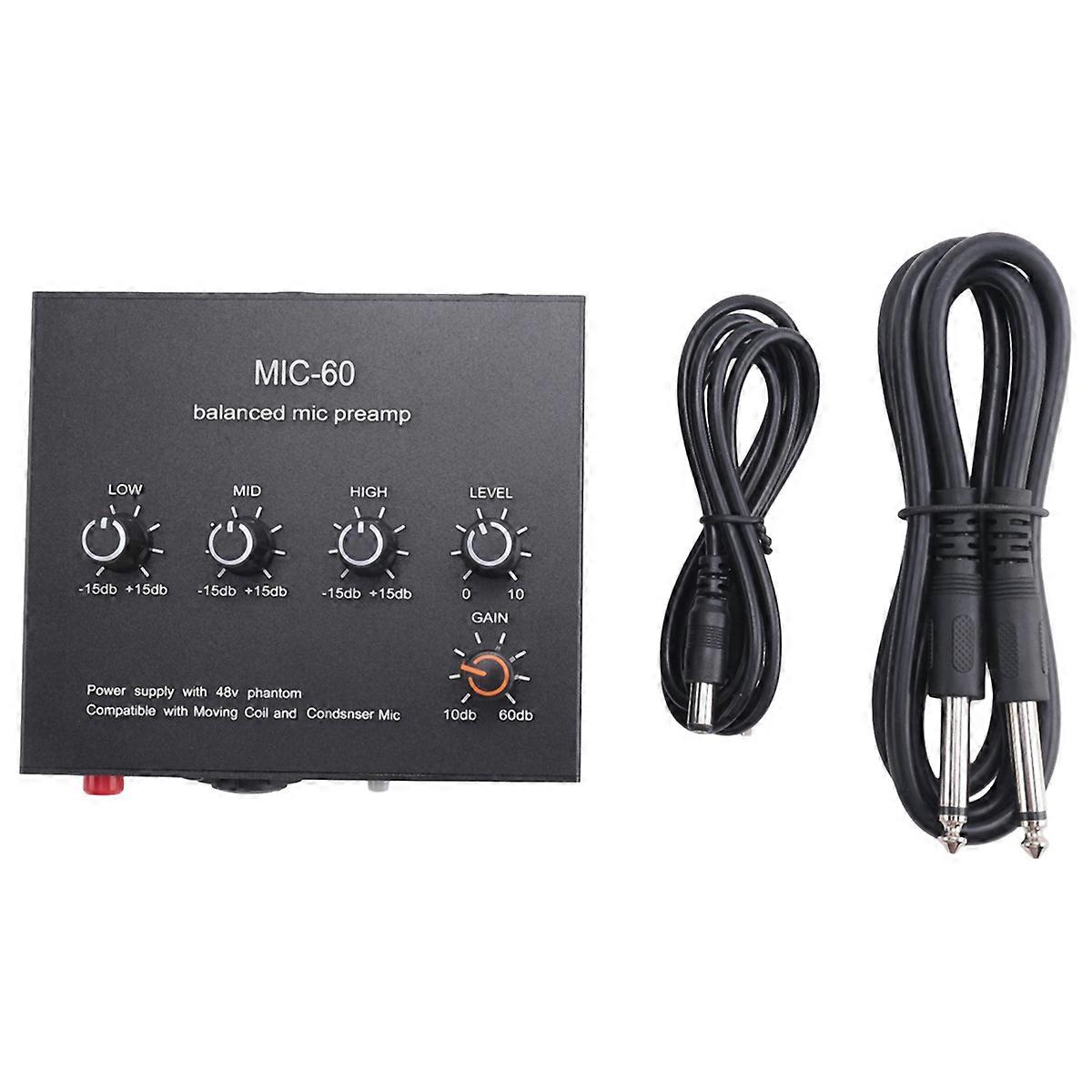 MIC-60 Equalizzatore a 3 bande Preamplificatore microfonico bilanciato Preamplificatore microfonico con cavo CC e cavo da 6,5 mm