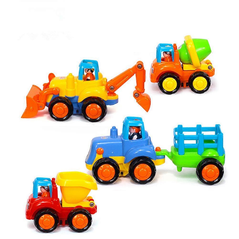 Engineering Car Team Cartoon Friction Powered Construction Vehicles 4Pcs Set