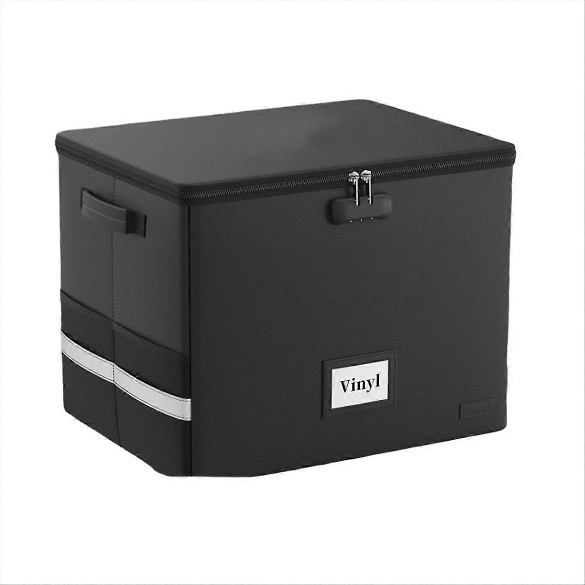 Vinyl Record Storage Box with Lock,Fireproof&Water Resistant Record Organizer Storage for 100+ Singl