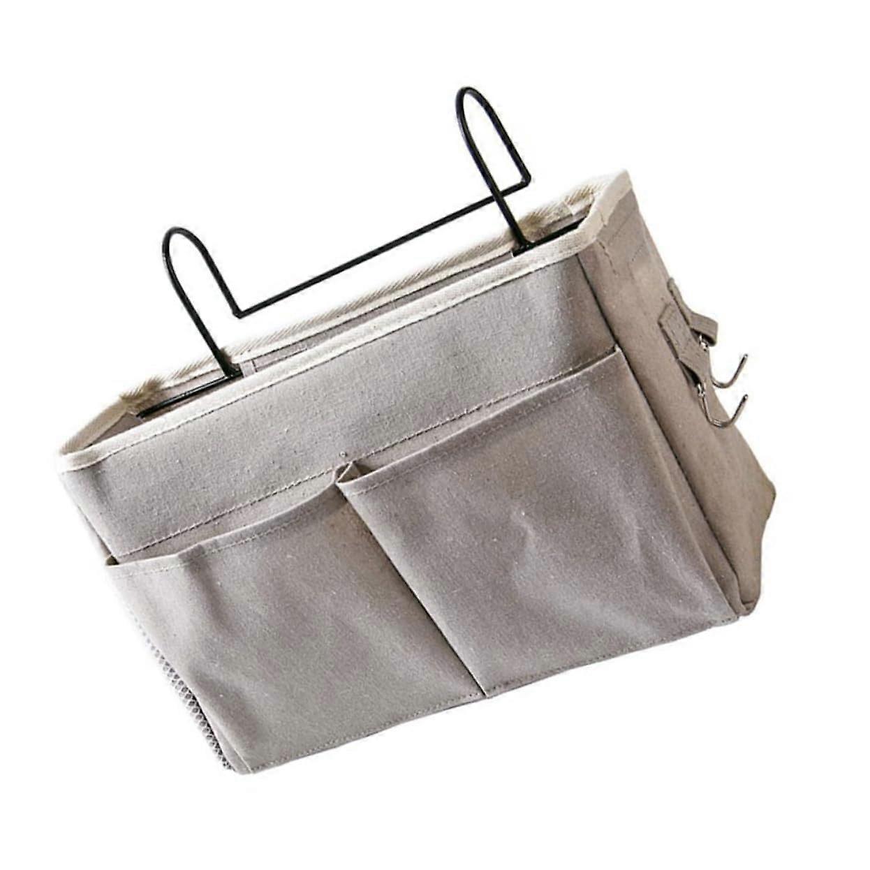 Multifunction Hanging Bedside Organizer Dorm Grey Fabric Pouch With Spacious Compartments Pocket Organizer For Student
