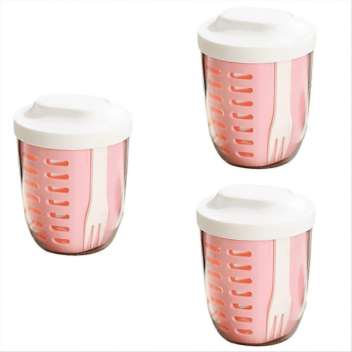 Salad cup, picnic fruit cup, double-layer drain cup,pink