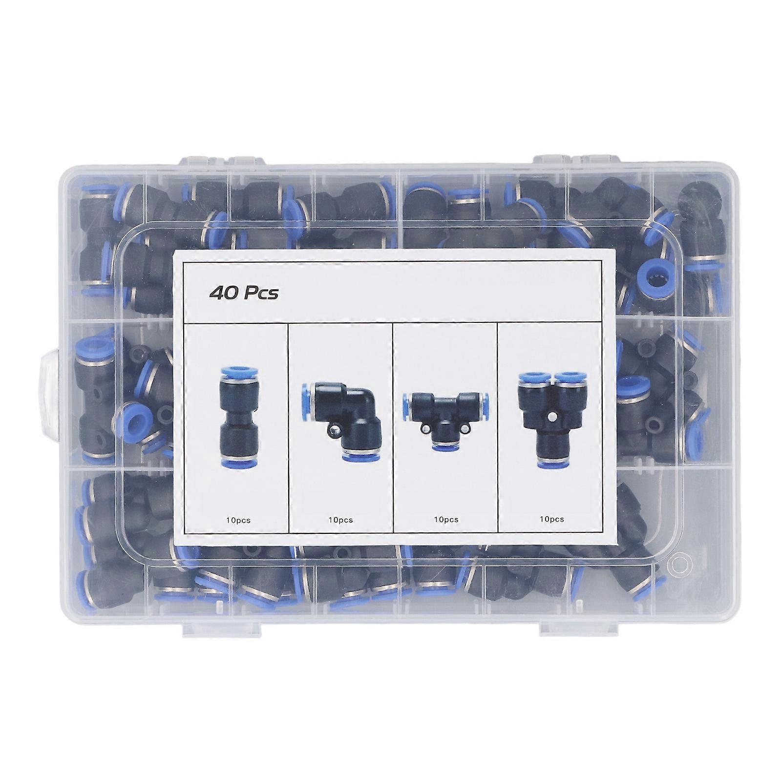 40 Pieces Pneumatic Fitting Kit Push to Connect Fittings Splitter Tee Elbow Straight Connectors 5/16 Inch Outer Diameter 