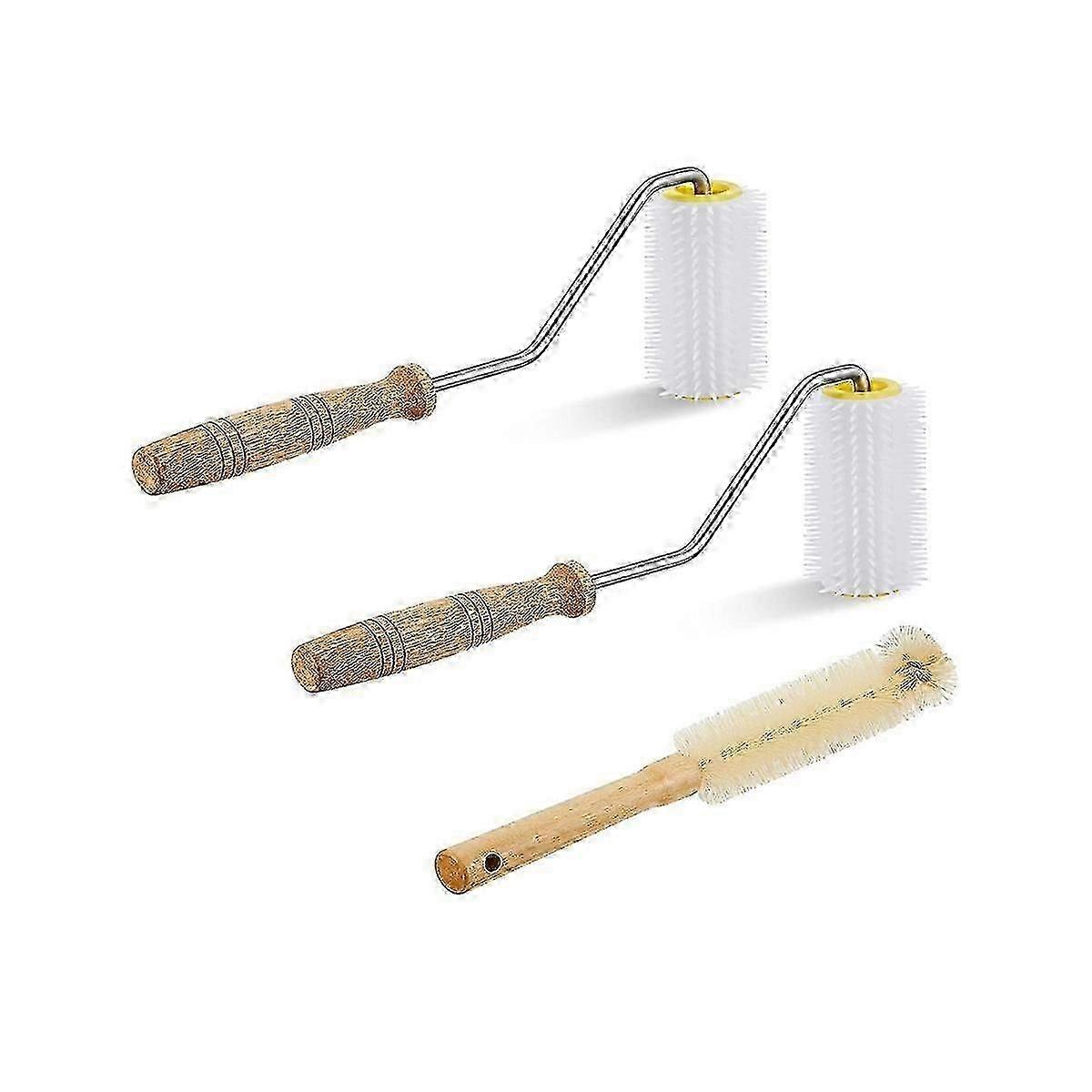 3 Pcs Honey Extractor Uncapping Needle Roller Beekeeping with Cleaning Bee Brush for Honey Extracti