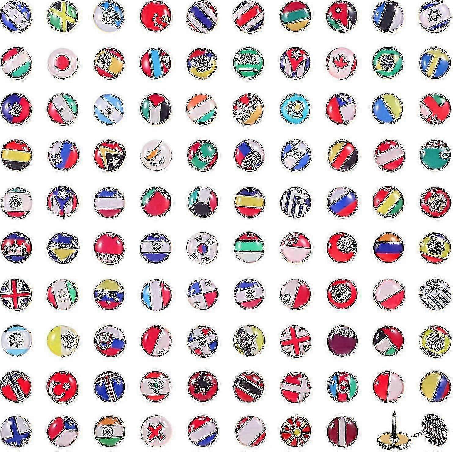 Updated Push Pins for Bulletin Board with National Flags - 100pcs Map Thumbtacks (Office Decor)