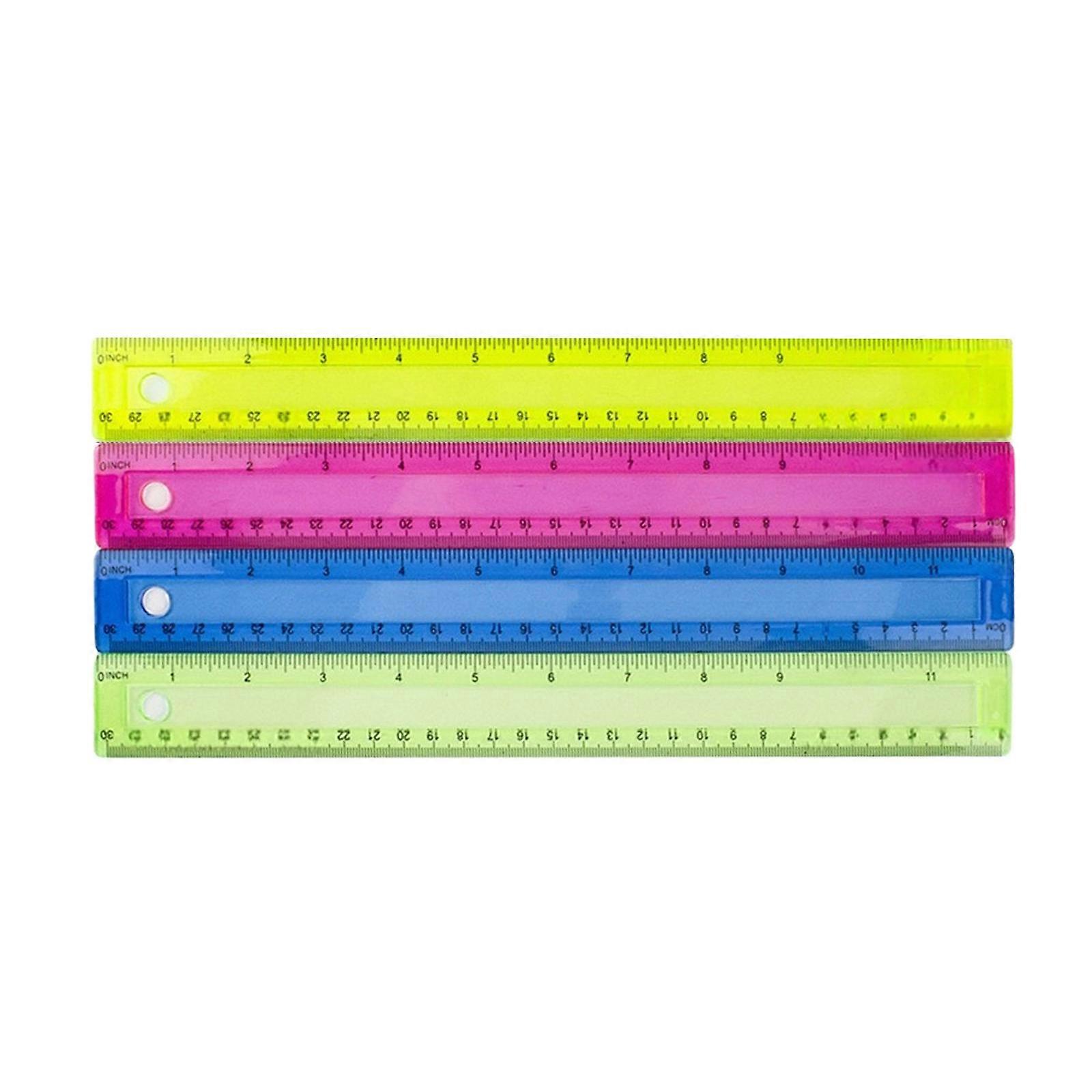 4Pcs Réguas Retas de 12 Polegadas Réguas Transparentes Régua de Matemática Ferramenta de Medição Polegadas Centímetros Régua de Desenho Matemático de Escala Dupla Cor de furo único ru