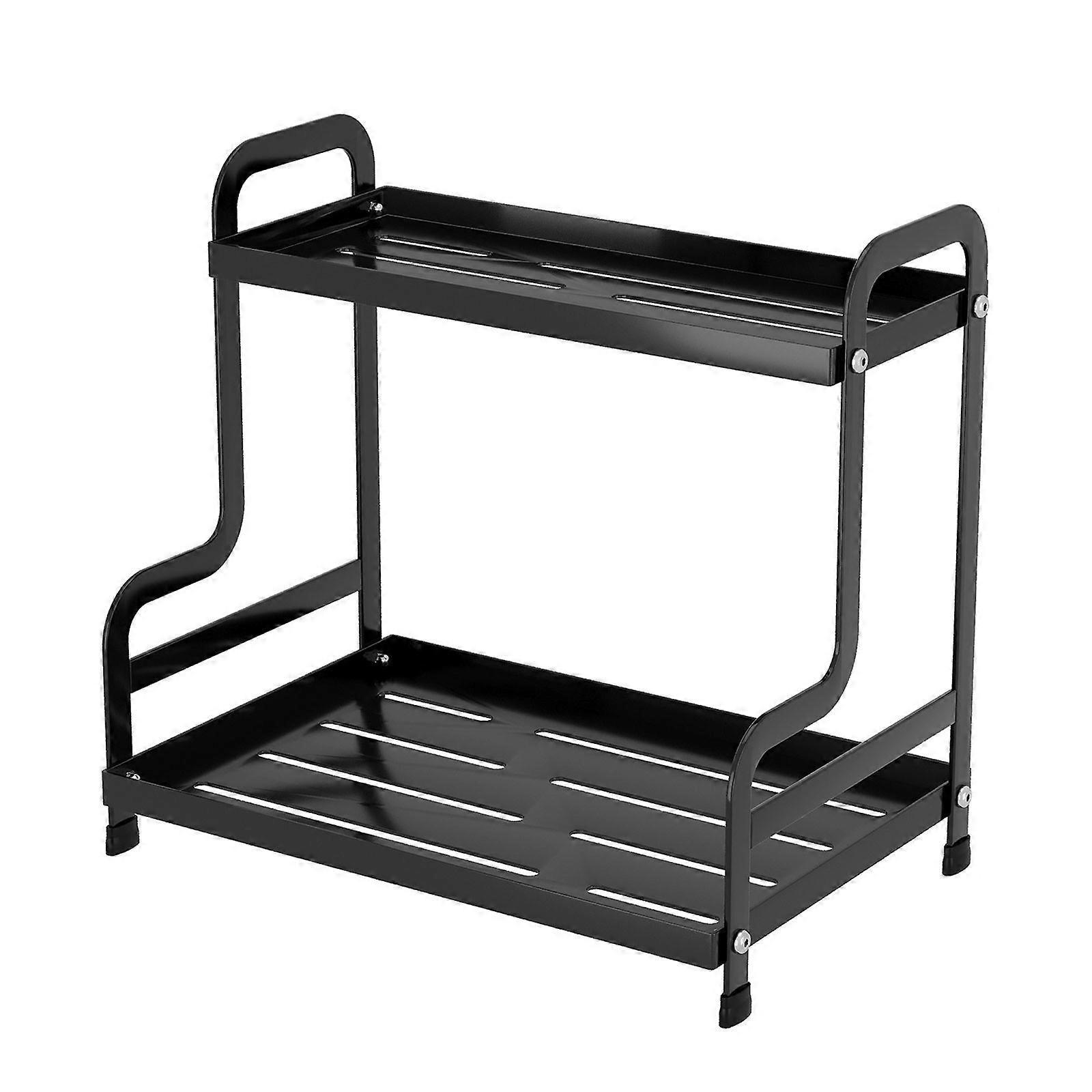 Space Saving Iron Coffee Mugs Holder 2 Tiers Rusts Resistant Shelf Countertop Storage Rack for Cosmetics and Makeup Multicolor