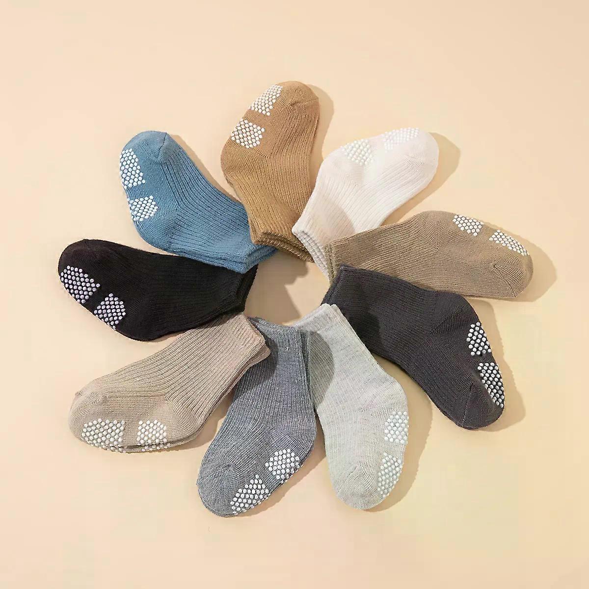 9 pairs anti-slip toddler socks for learning to walk mid-calf pure color simple socks suitable for both boys and girls