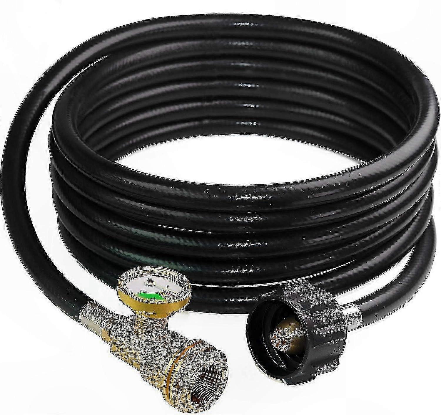 12ft Propane Tank Hose with Gauge, Acme to QCC/Pol Connector for Safe Gas Transfer