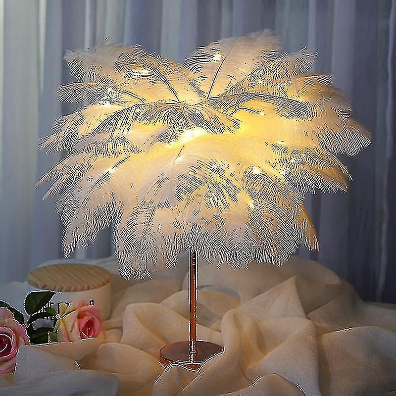 Diy Feather Table Lamp Tree Feather Lampshade Led Wedding Decoration Lamp (e)