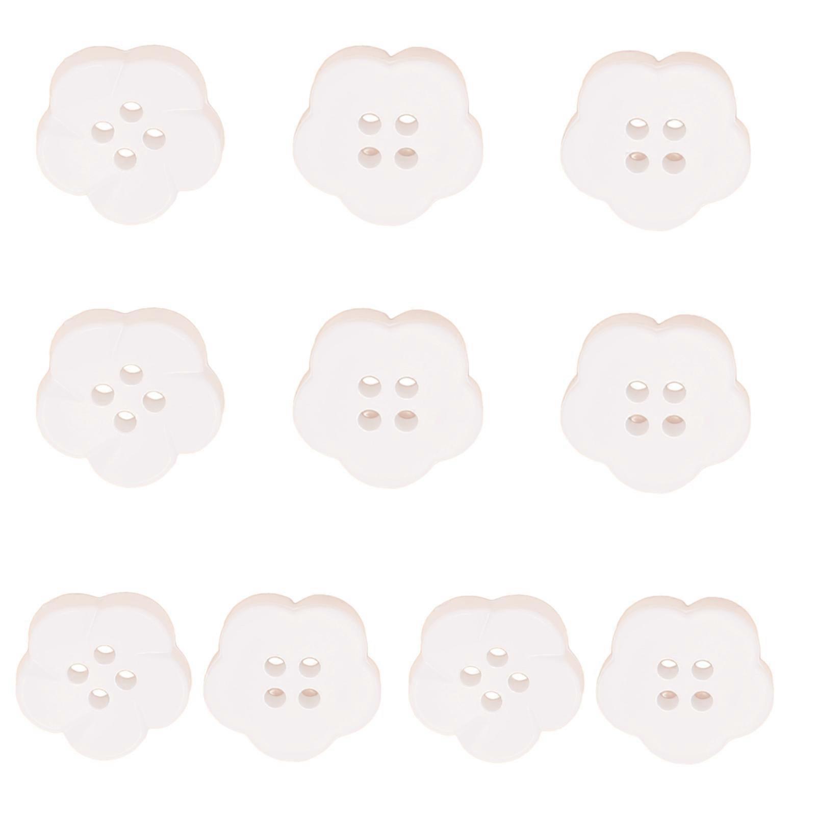 10 Pcs Resin Button 4-Hole Buttons Flower Shape Buttons Colourful Buttons Suitable for Sewing DIY Craft Decoration  White