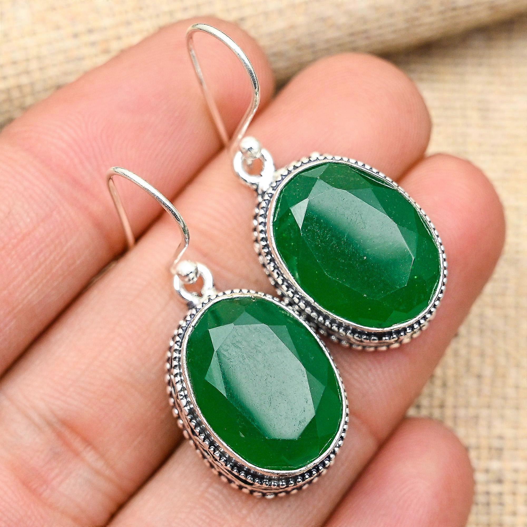 Pendientes de plata de ley 925 maciza con una deslumbrante gema de ónix verde, hechos a mano para mujer.