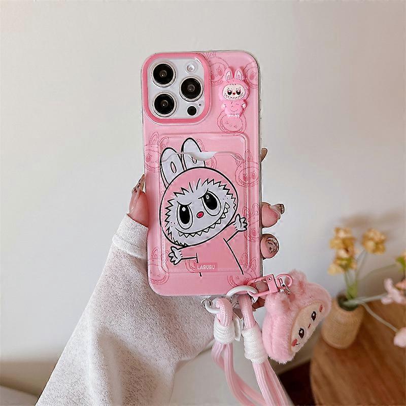 Labubu Insert Card Handheld Rope Phone Case for Iphone 16 Promax 15 14 13 12 11