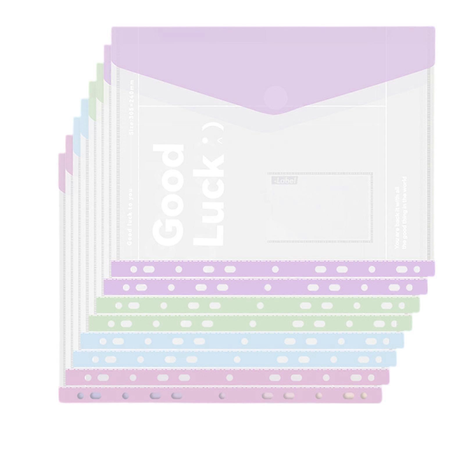 4/6/8Pcs Expandable Punched Pockets Clear Plastic Document Envelope File Wallets with 11 Holes Letter Size File Bag Multicolor