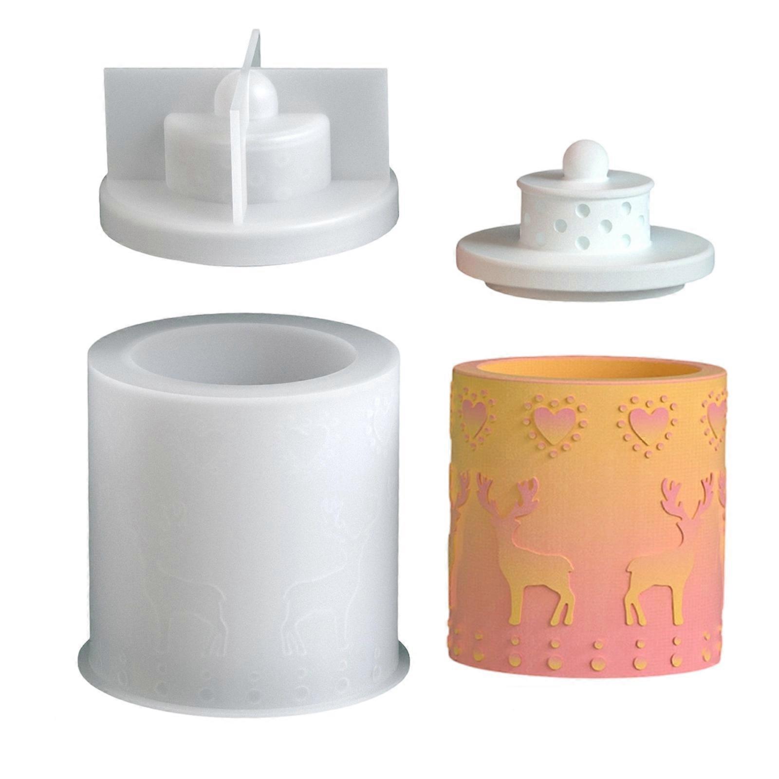 Reusable Cylinder Container Silicone Mould Art Set Featuring Christmas Tree Deer Snowflake Embossed Designs Multicolor