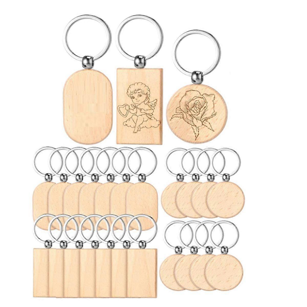 Wooden Keychain Blanks Wood Engraving Unfinished Key Chain with Storage Container for DIY Craft Supp