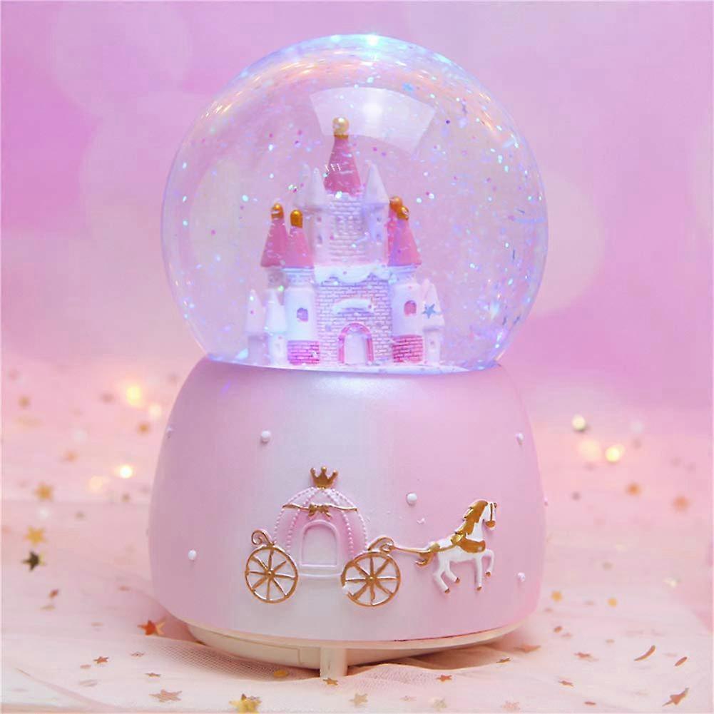 Christmas Snow Globe Music Box with Automatic Snowfall and Color Changing LED for Home Decor, Birthday,  Year, Pink 80mm