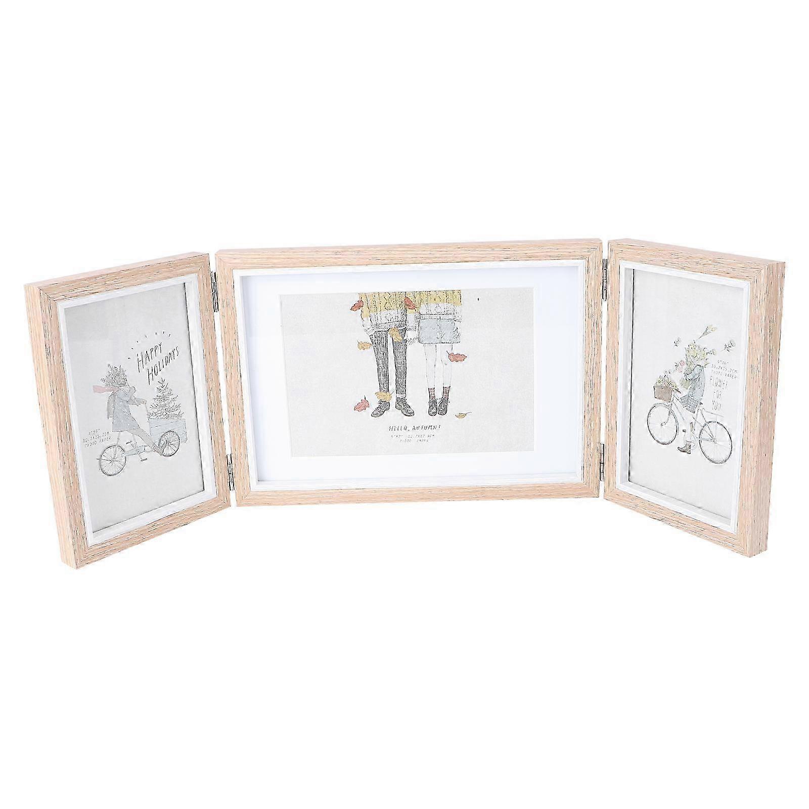 1Pc Creative Wooden Photo Album Three-layer Folding Album Multi-functional Picture Frame