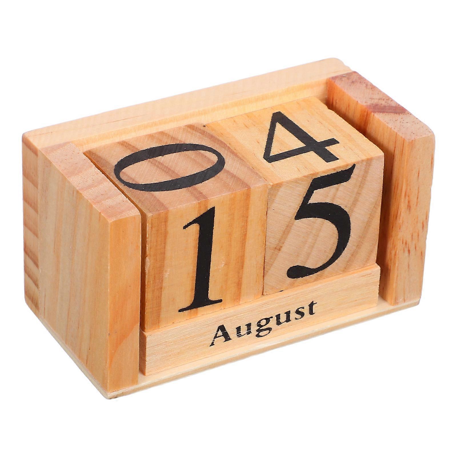 Rustic Wooden Calendar for Desk with Manual Block Date Display