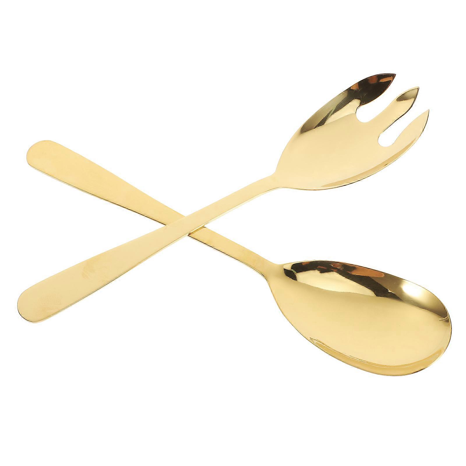 Golden Stainless Steel Salad Serving Set for Salad 2Pcs Fork and Spoon Utensils