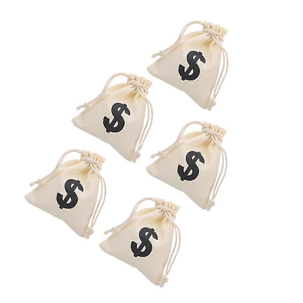 Canvas Bags with Drawstring for Storage Beige 5Pcs Party Props