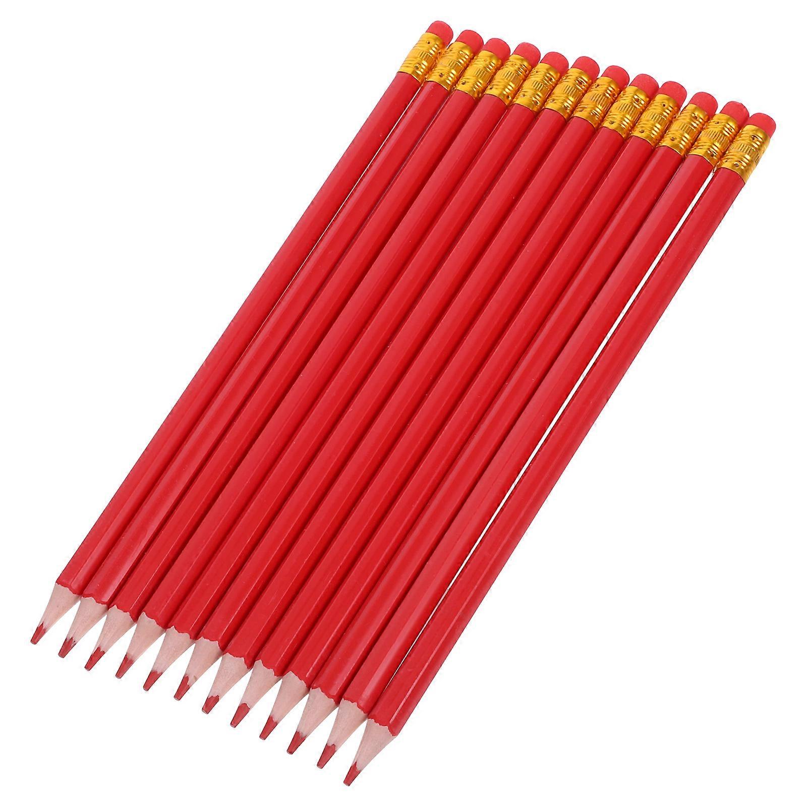 Colored Red Pencils for Map Coloring 12Pcs with Erasers Attached