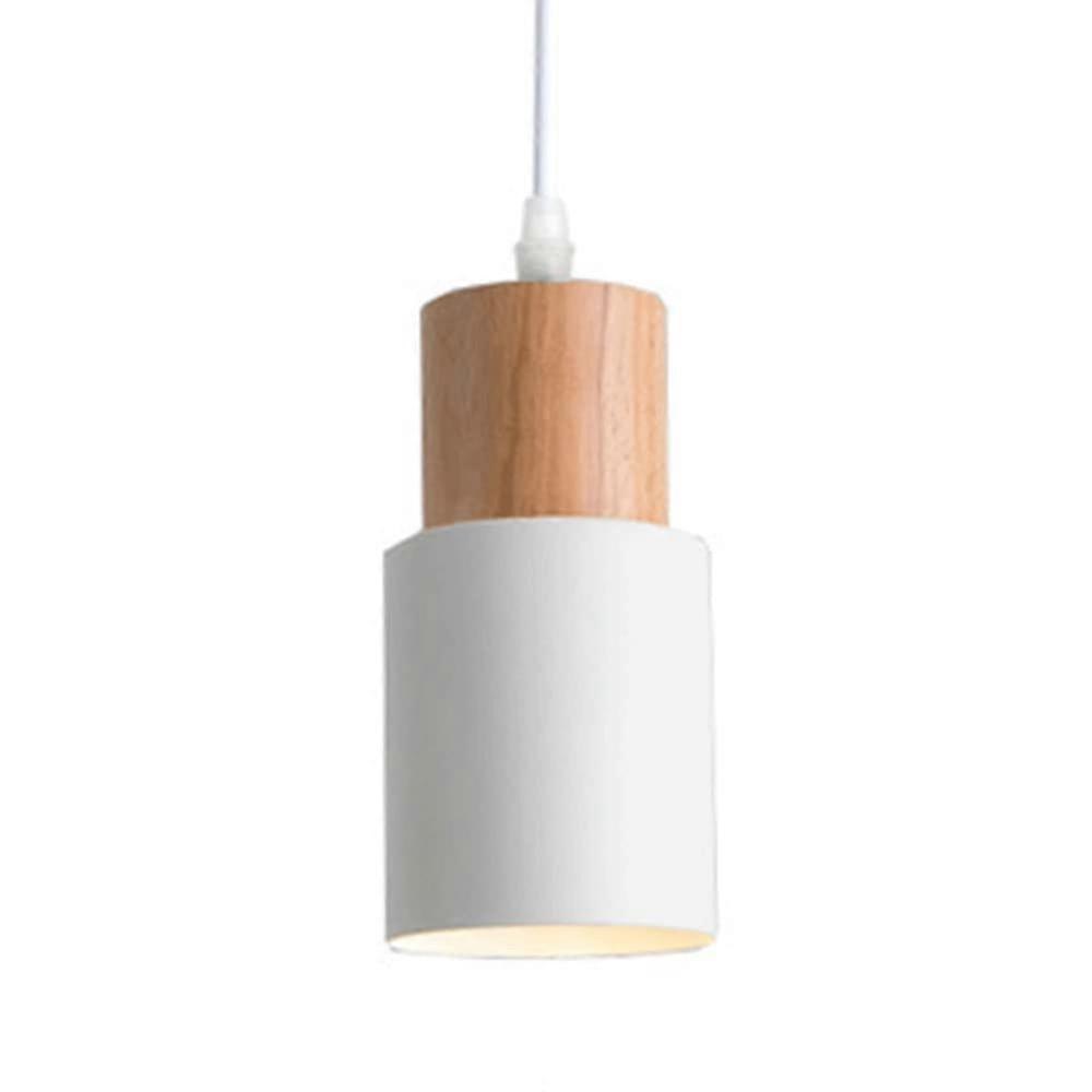 Wooden Pendant Light with White Shade, Adjustable Ceiling Light E27 Nordic Style for Bedroom