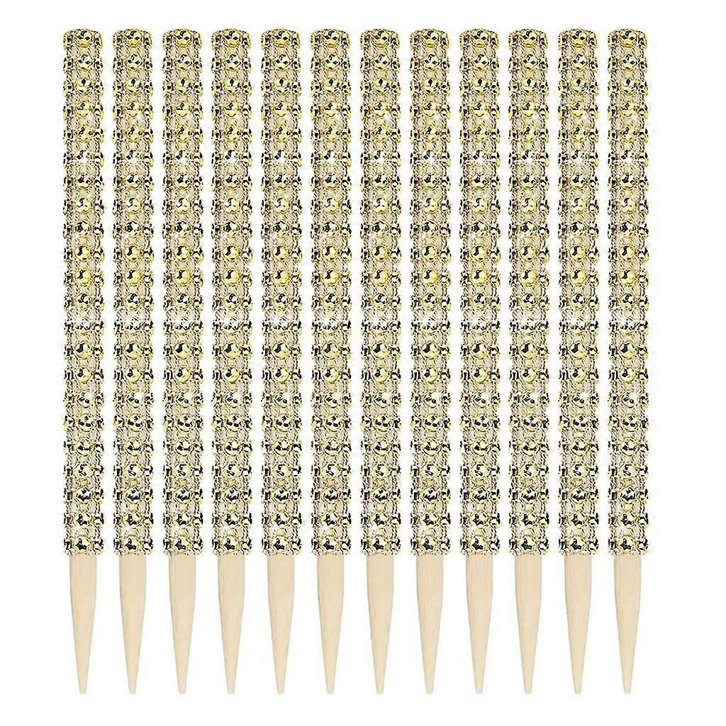 Glitter Bamboo Sticks with Sparkling Finish, Gold Decorative Cake Toppers for Weddings and Parties