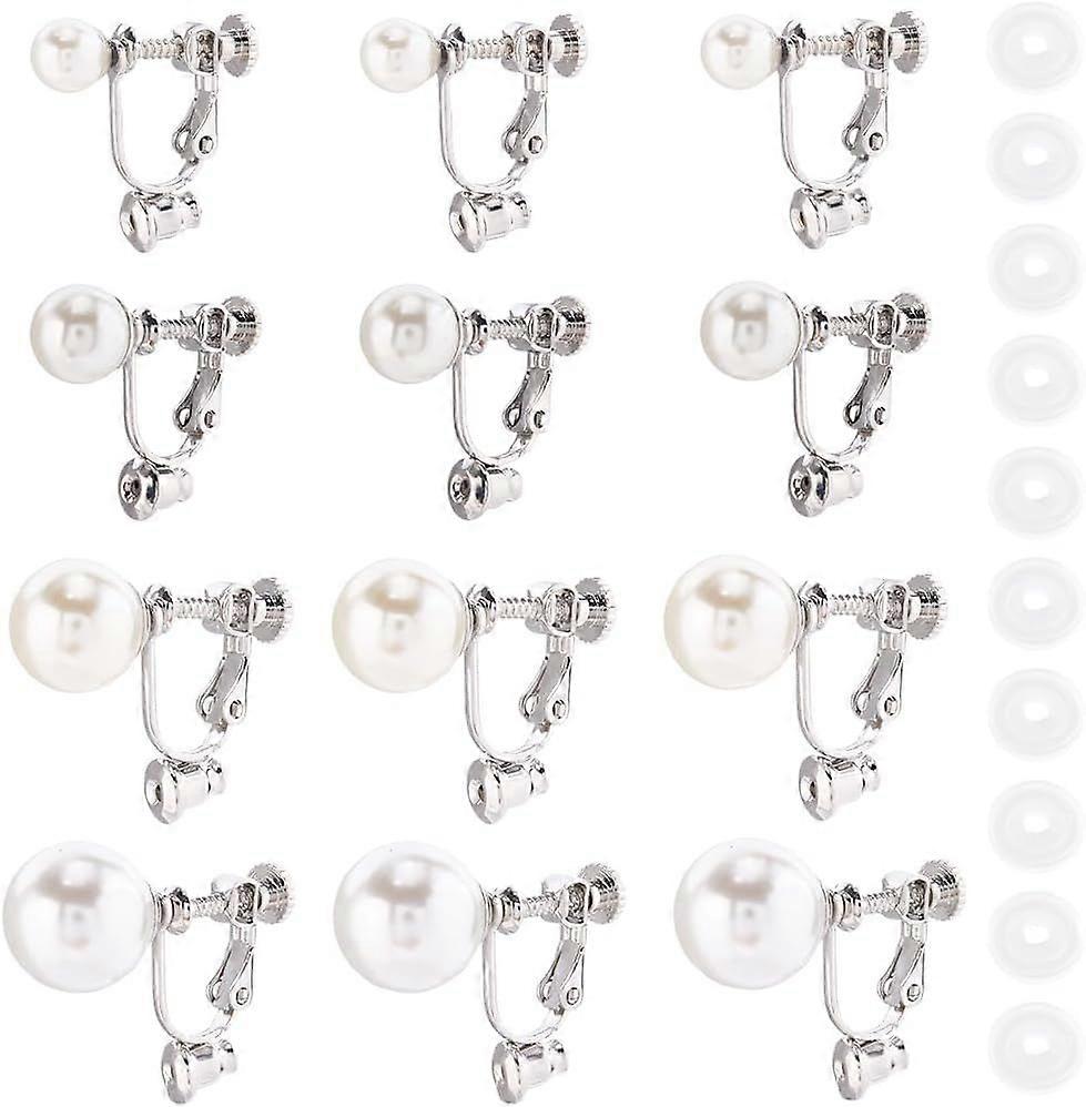 1 Box 24Pcs 4 Sizes Clip On Converter Silver Earring Converters Metal Stainless Steel Adjustable Pearl Beads Ear Finding with Silicone Pads for Non Pi