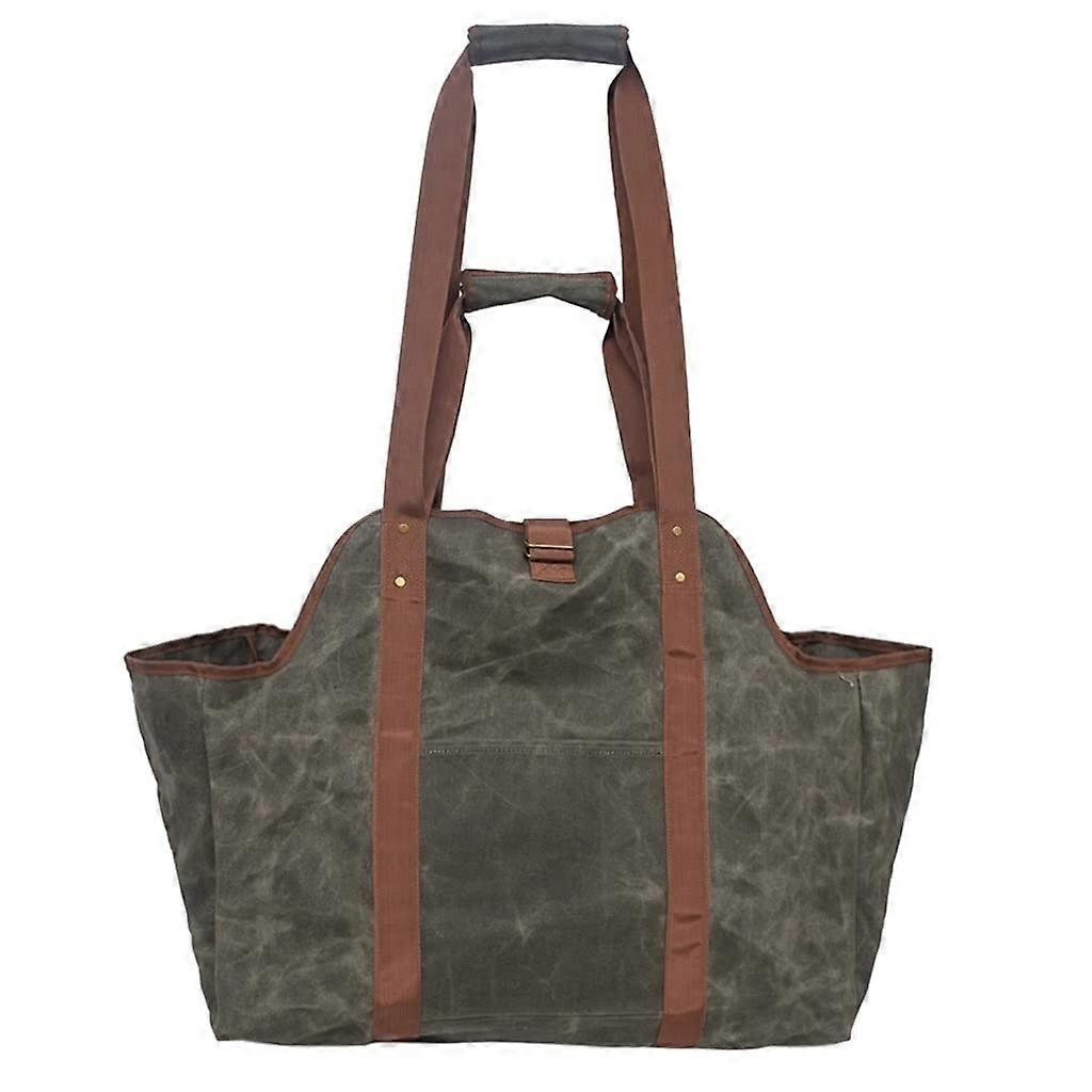 Waxed Canvas Firewood Carrier with Handles, Large Capacity Log Tote Bag for Fireplace or Camping