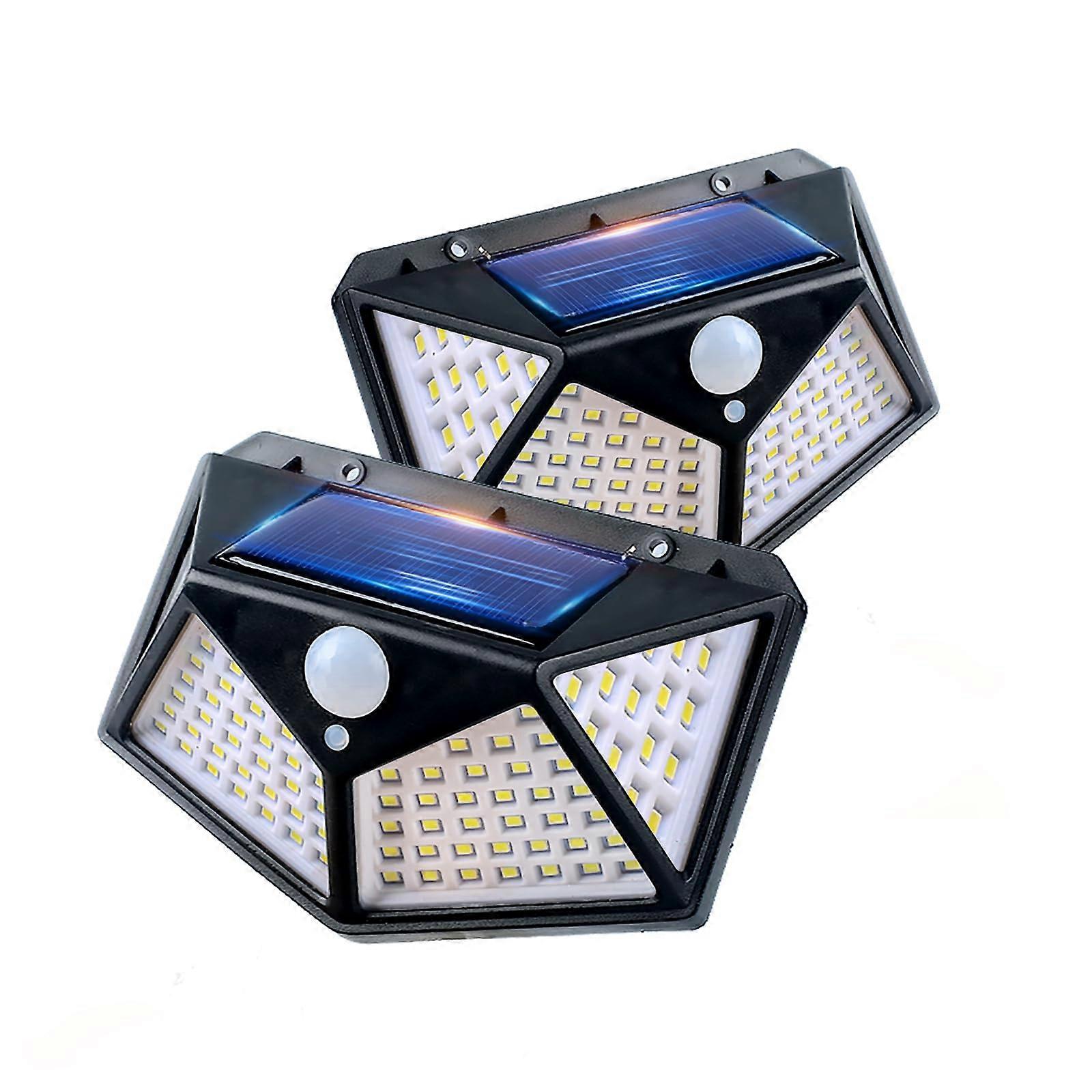 Solar Motion Sensor Light Outdoor 2 Pack 100 LED IP65 Waterproof with 3 Modes for Garden Yard