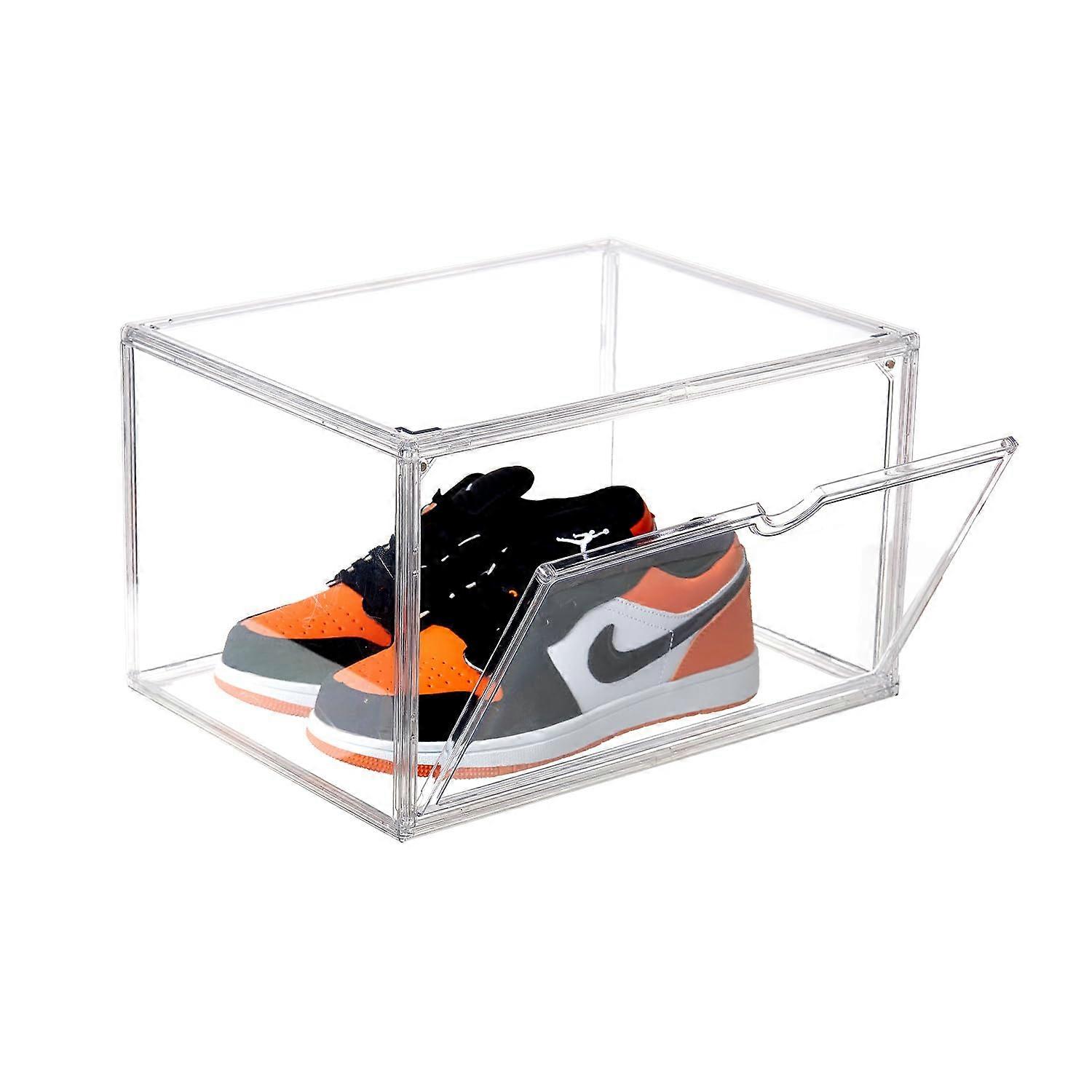 Clear Shoe Storage Box with Magnetic Door, Extra Large Stackable Sneaker Display Case for Size 14