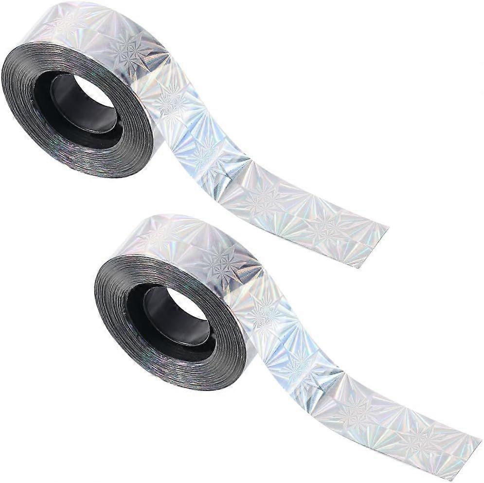 262Ft x 2 Rolls Bird Tape Ribbon Flower Pattern Double Sided Holographic Reflective Scare Tape Reflector to Keep Birds Pigeon Woodpeckers Away from Tr